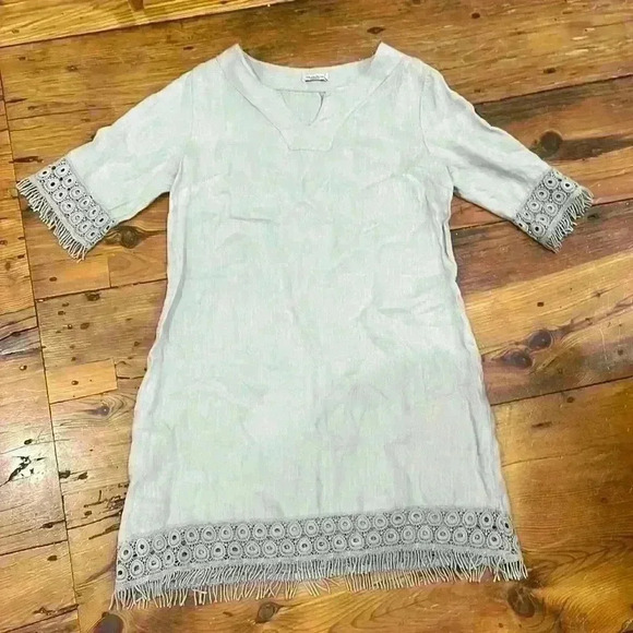 Alessia Pacino Linen Grey lace dress size medium made in Italy - Picture 1 of 8